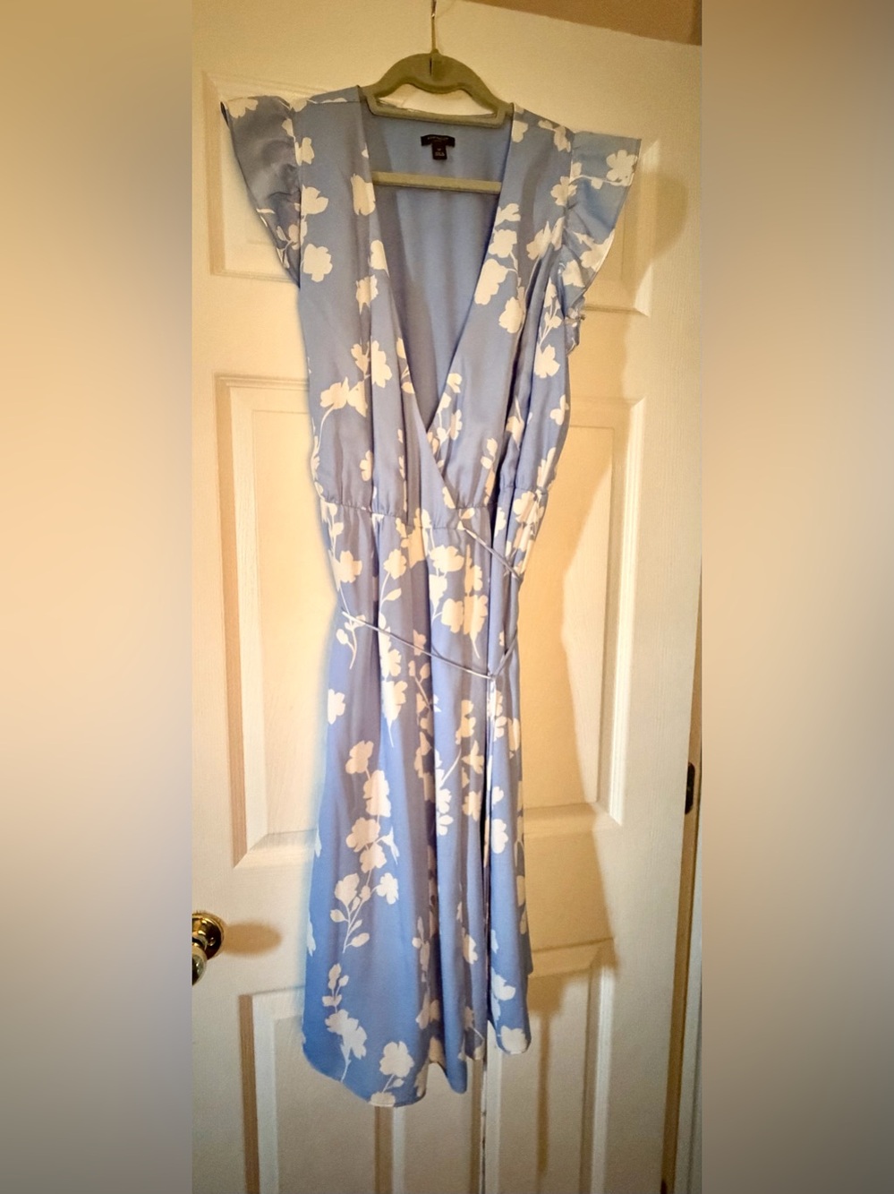 Ann Taylor Pale Blue Floral Wrap Midi Dress